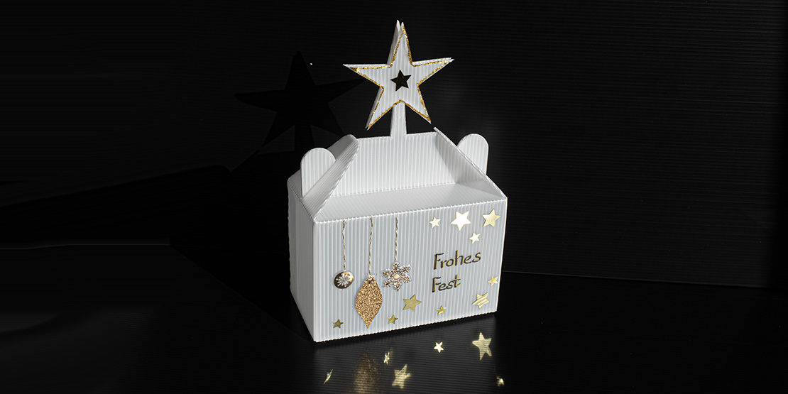 Schenkmehrweg Mehrweg Geschenkverpackung für Weihnachten Schenkmehrweg Motiv Stern dekoriert Frohes Fest mit Schriftzug klein