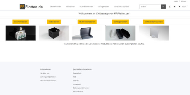 Startseite des neuen Shops der PPPlatten GmbH