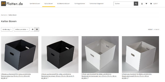 Shopseite für Kallax-Boxen aus dem PPPlatten Shop