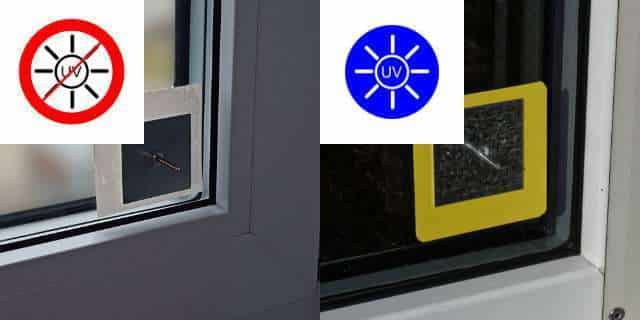 Erklärung der unterschiedlichen Farben von Klebepatches für die Befestigung von Schutzplatten für Fenster auf Baustellen innen und außen
