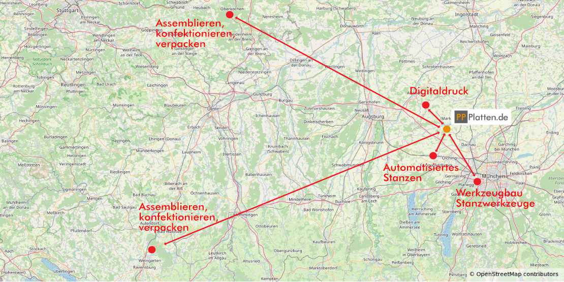 Darstellung des Netzwerks von Produktionspartnern der PPPlatten GmbH